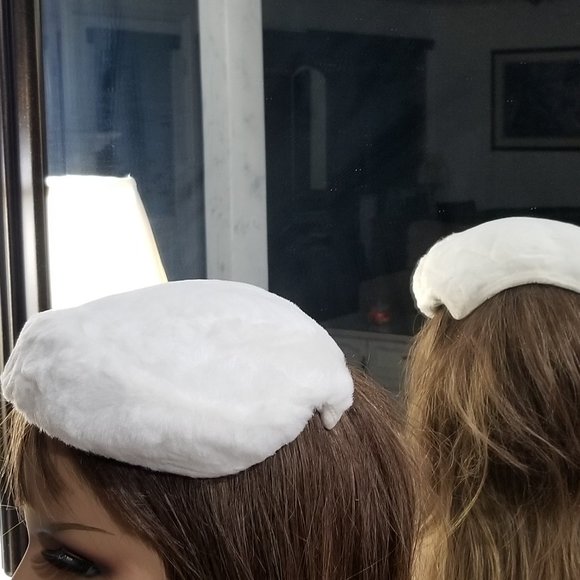 Pill Box White Faux Fur Lady 1940\'s Hat